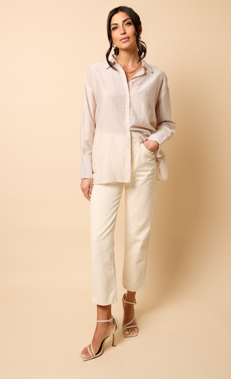 Cream Gem Chiffon Shirt by Vicky Pattison