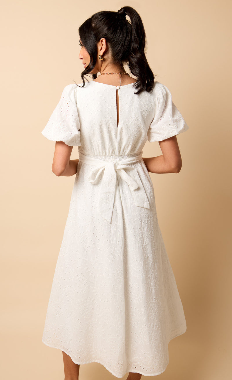 White Broderie Midi Dress by Vicky Pattison