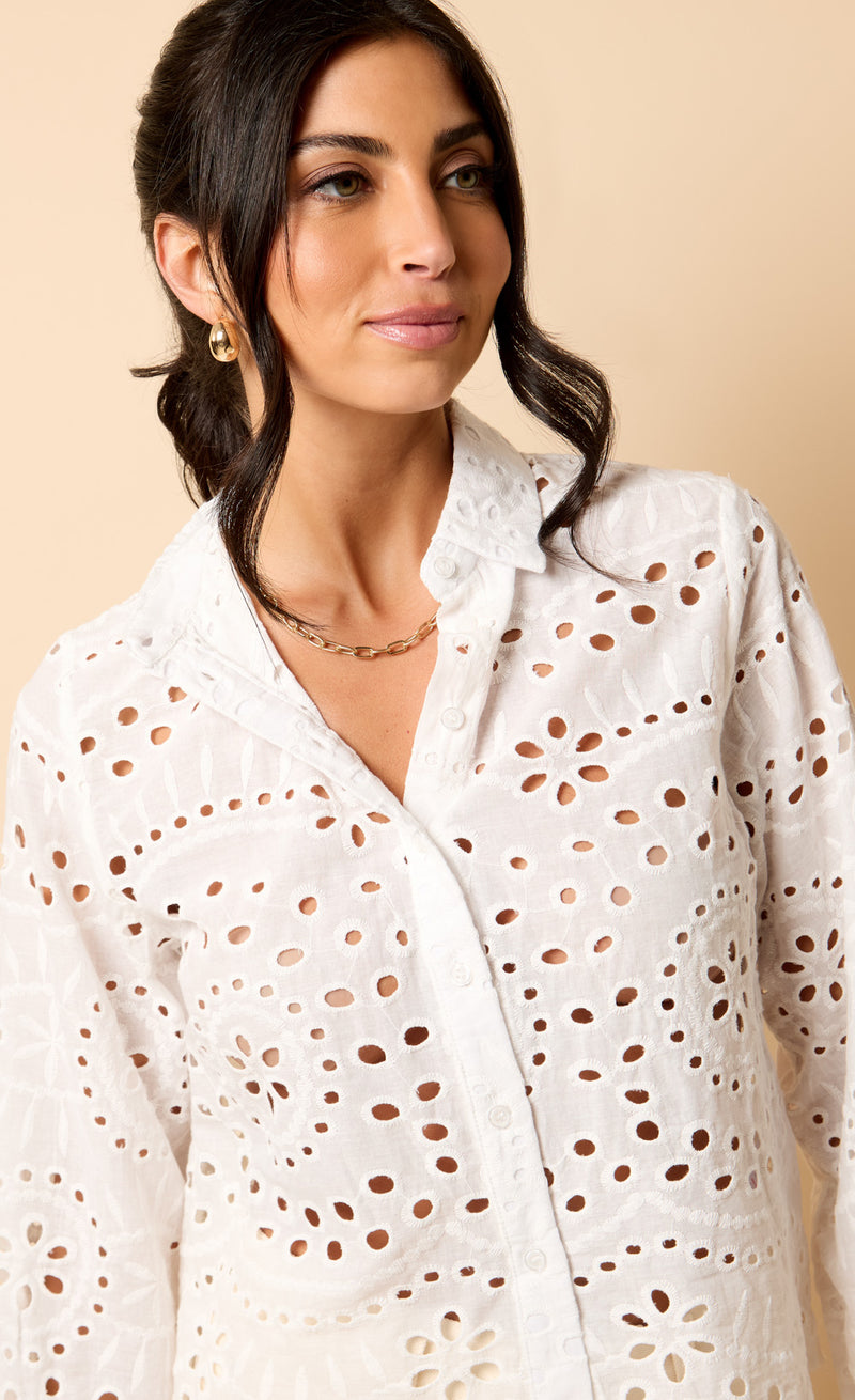 White Broderie Shirt by Vicky Pattison