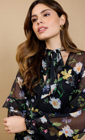 Liora Black Floral Print Frill Midaxi DressDressesFrill DressLittle Mistress