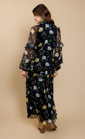 Liora Black Floral Print Frill Midaxi DressDressesFrill DressLittle Mistress