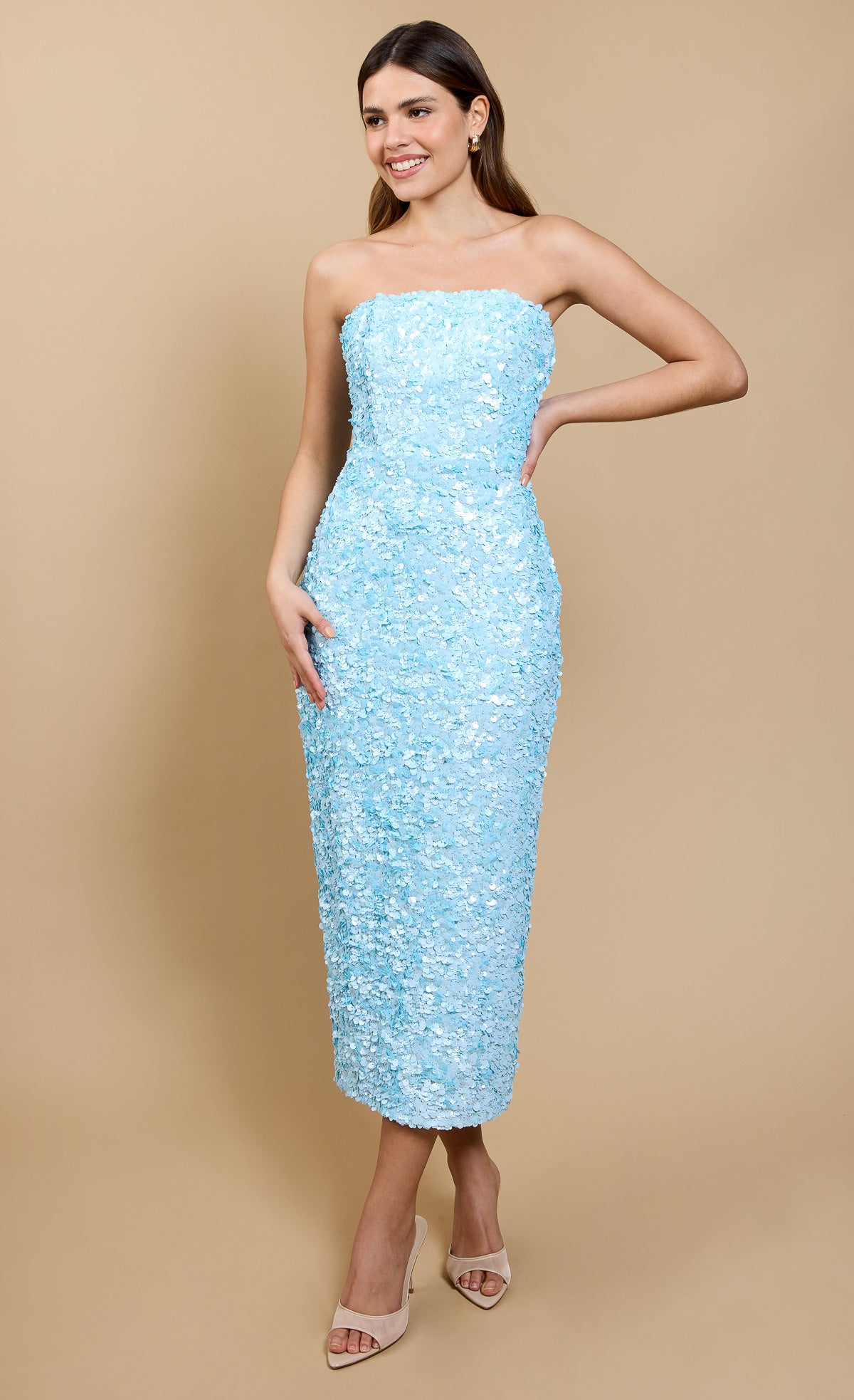Claré Pale Blue Sequin Midaxi Dress