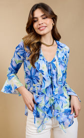 Blue Floral Print Frill Top by Vicky PattisonBlousesTops & BlousesLittle Mistress