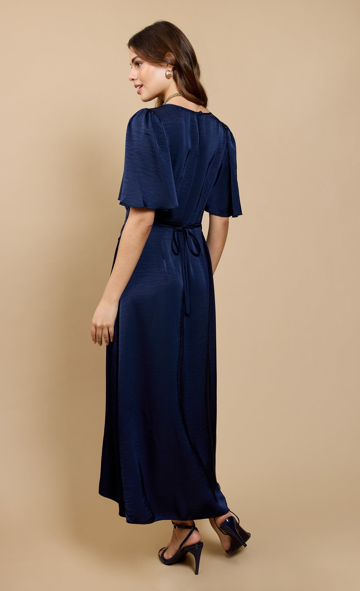 Navy Satin Gathered Midaxi Dress by Vicky Pattison