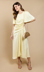 Lemon Satin Gathered Midaxi Dress by Vicky PattisonDressesSatin DressLittle Mistress