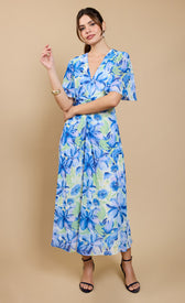 Blue Floral Print Knot Detail Midaxi Dress by Vicky PattisonDressesDressesLittle Mistress