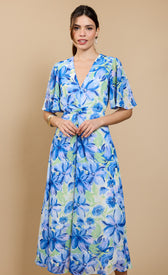 Blue Floral Print Knot Detail Midaxi Dress by Vicky PattisonDressesDressesLittle Mistress