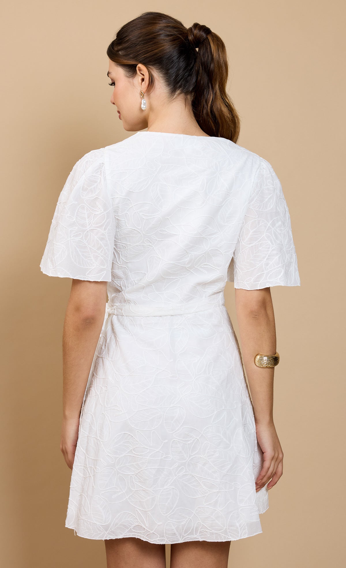 White Embroidered Mini Wrap Dress by Vicky Pattison