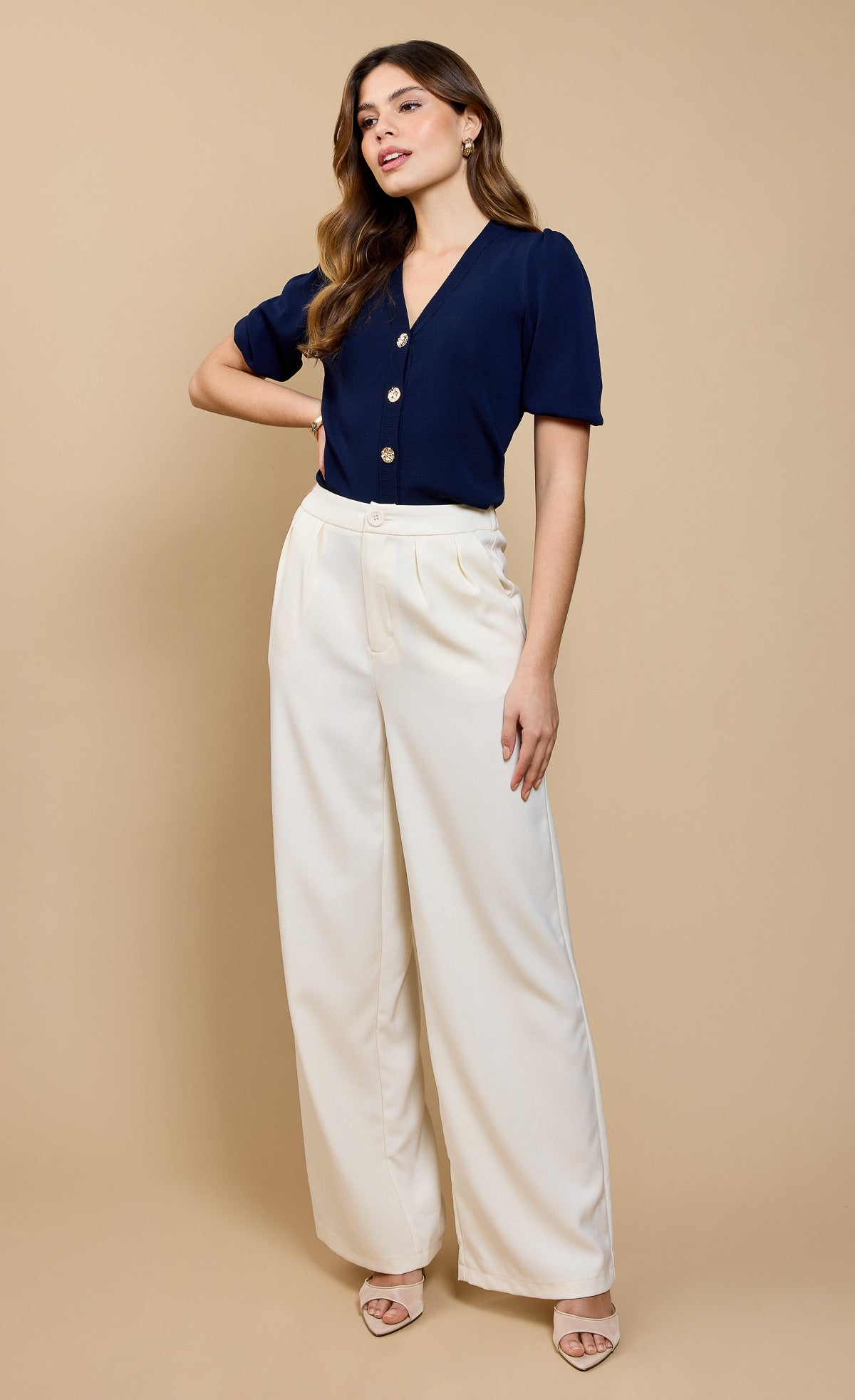 Cream Wide Leg Trousers by Vicky Pattison