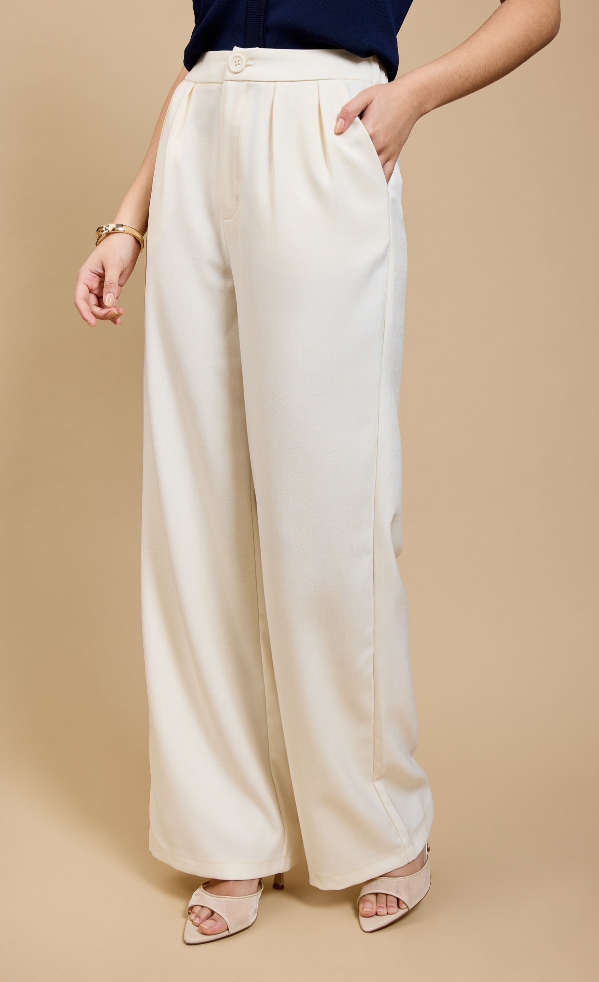 Cream Wide Leg Trousers by Vicky Pattison