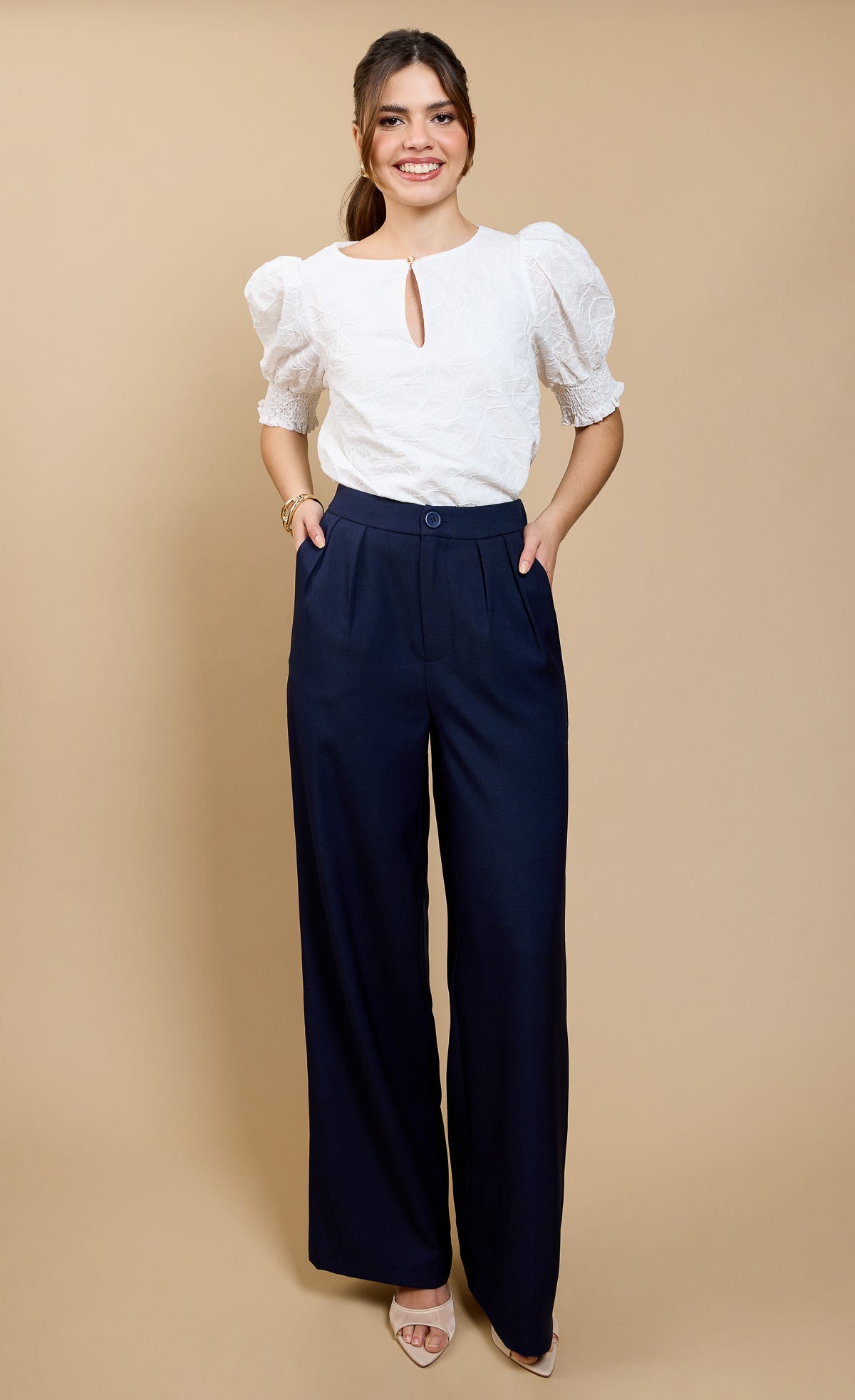 Navy Wide Leg Trousers by Vicky PattisonTrousersWide Leg TrouserLittle Mistress