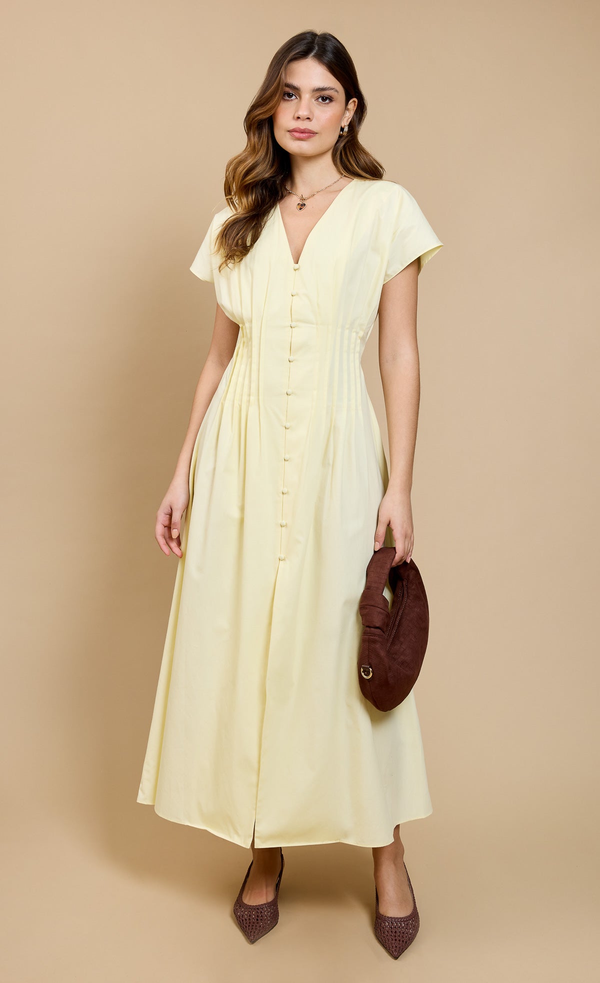 Lemon Pintuck Midaxi Dress by Vicky Pattison