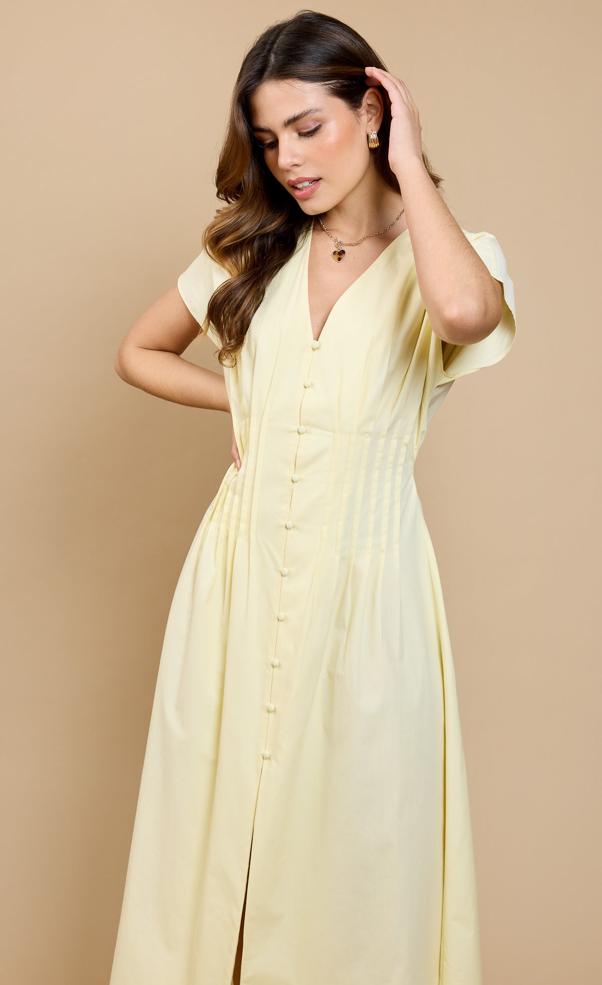Lemon Pintuck Midaxi Dress by Vicky Pattison