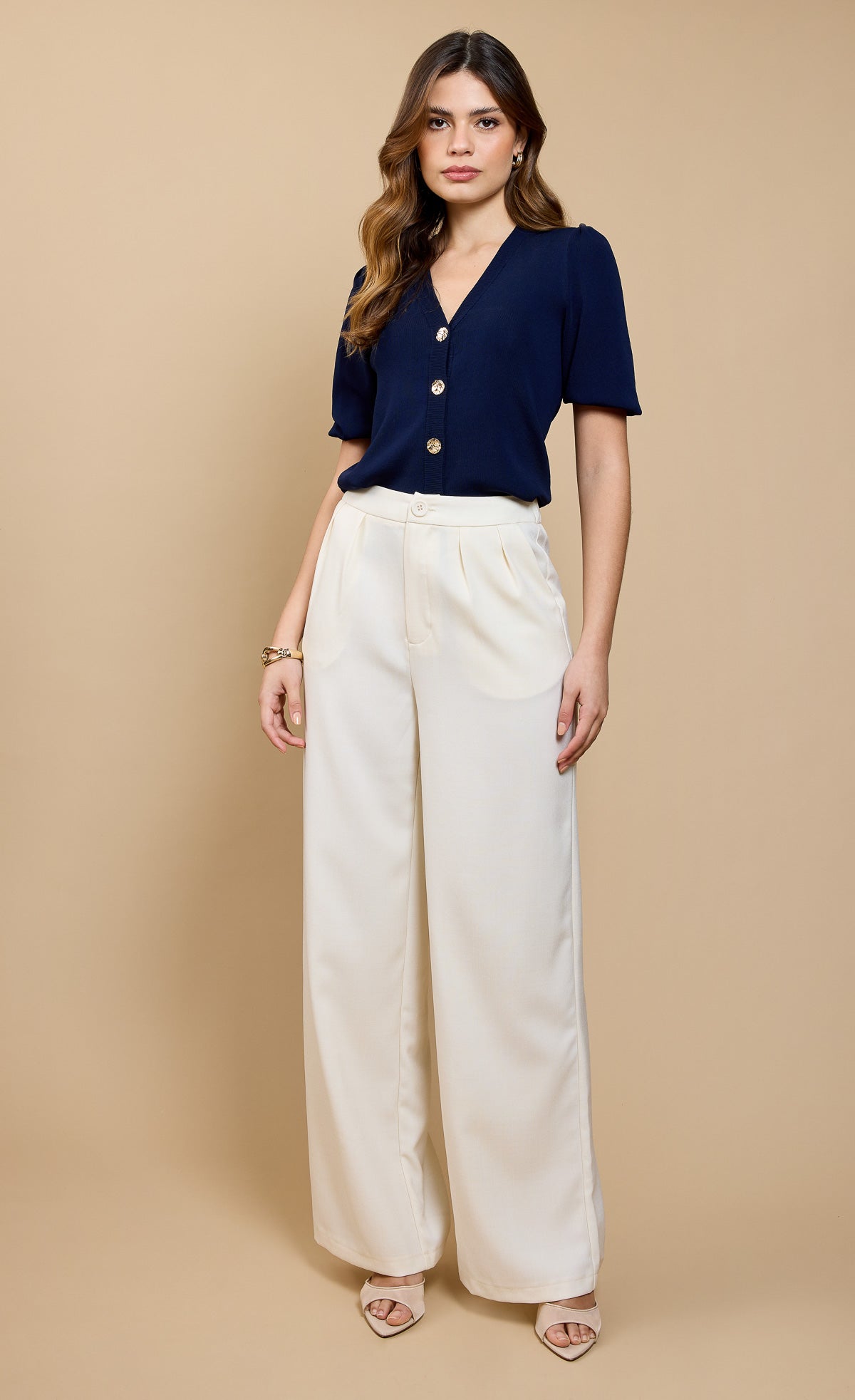 Navy Puff Sleeve Cardigan by Vicky Pattison