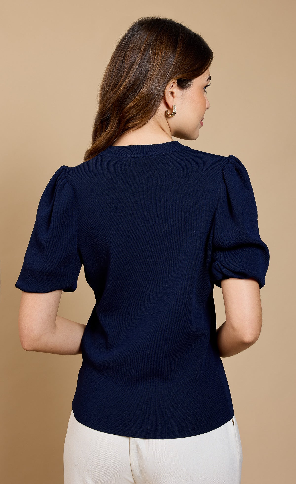 Navy Puff Sleeve Cardigan - Stylish Layering Essential