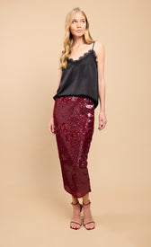 Red Sequin Midaxi Skirt by Vicky PattisonSkirtsSequin SkirtLittle Mistress