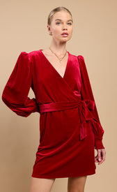 Ruby Red Velvet Mock Wrap Mini Dress by Vicky PattisonDressesDressesLittle Mistress