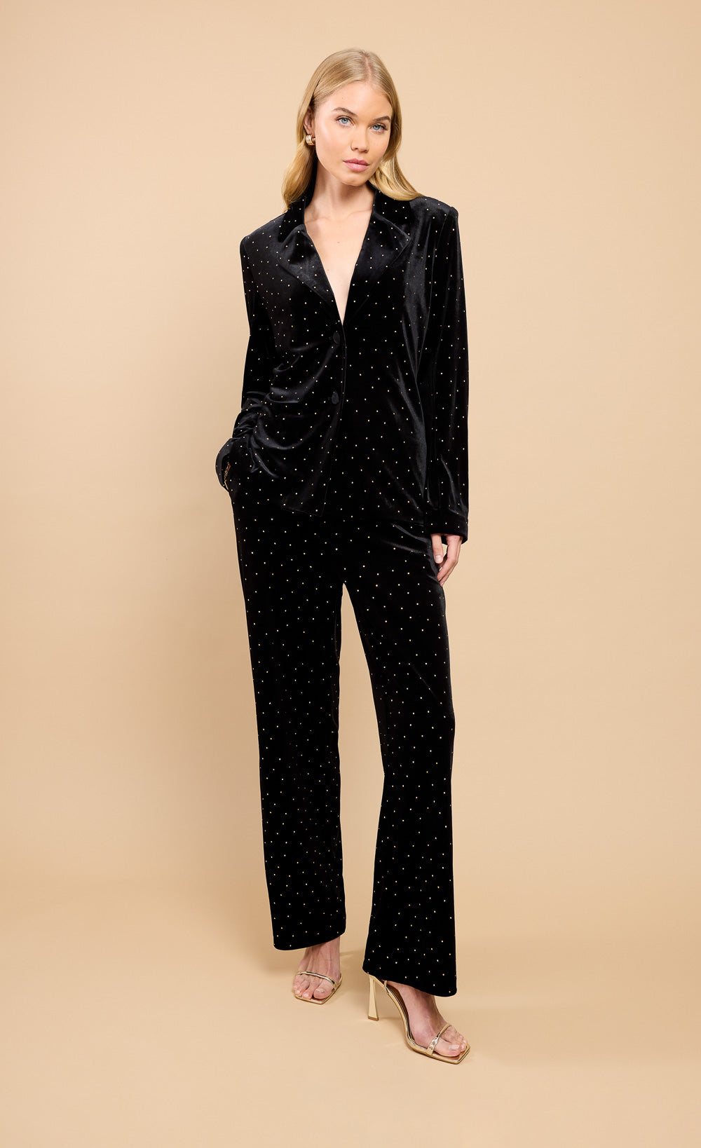 Black Velvet and Gold Diamanté Trousers by Vicky Pattison