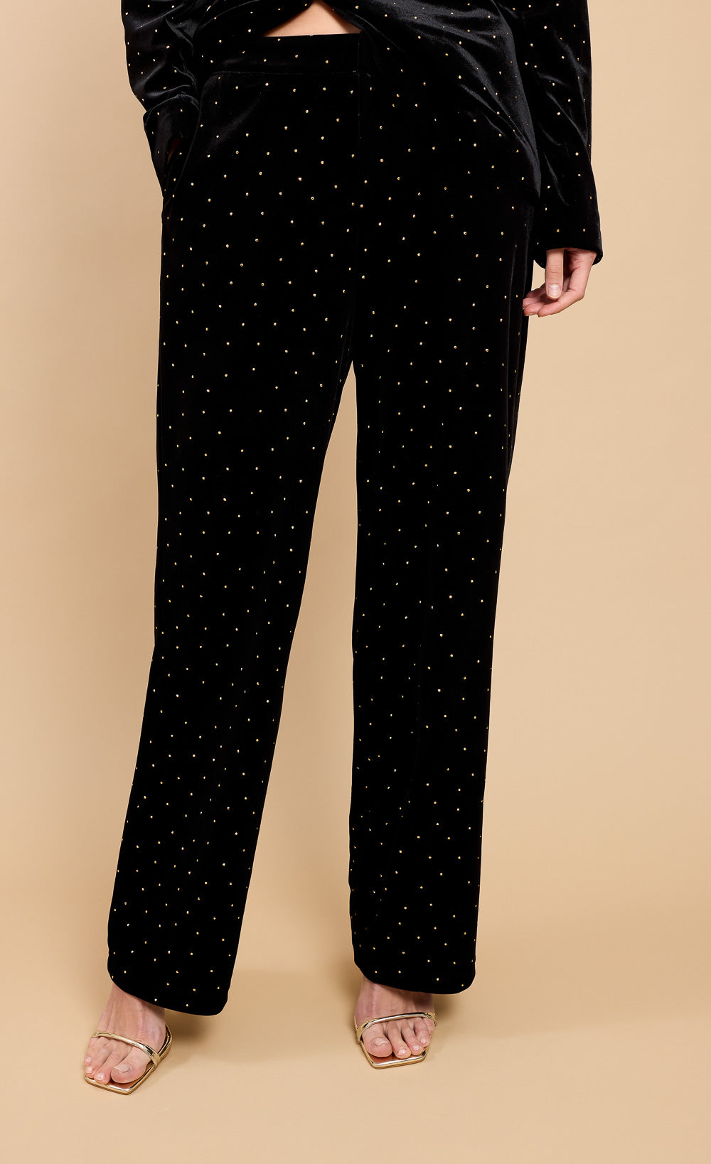 Black Velvet and Gold Diamanté Trousers by Vicky Pattison