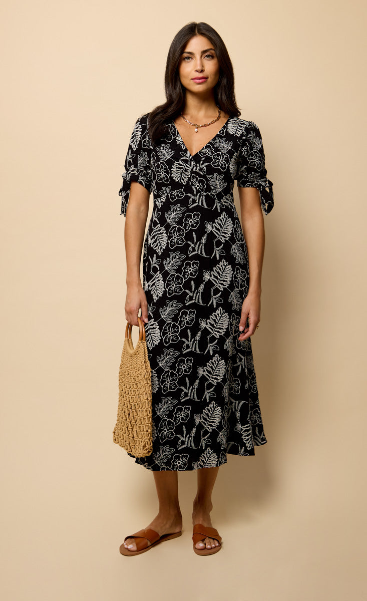 Black Embroidered  Midaxi Dress