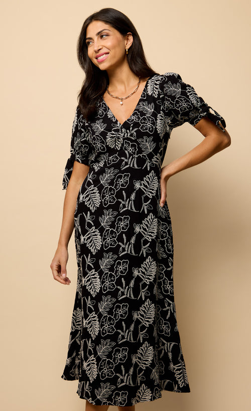 Black Embroidered  Midaxi Dress