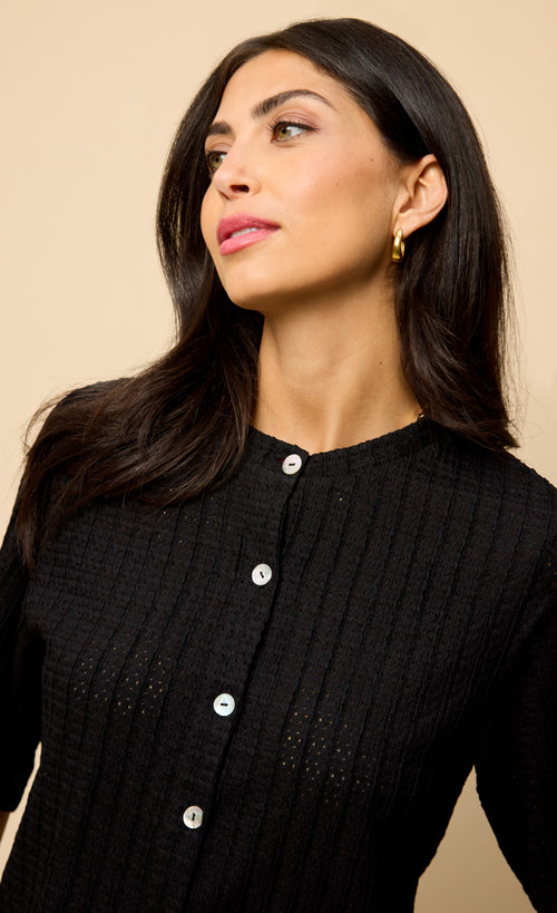 Black Knitted Button Down Top