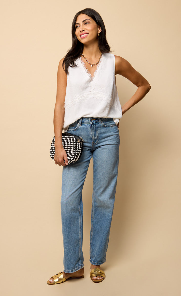 Cream Satin Lace Trim Top
