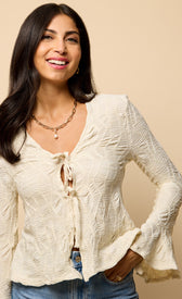 Cream Textured Tie-Up Detail TopClothing TopsTopLittle Mistress