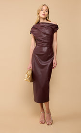 Burgundy Red PU Asymmetric Neck Midaxi Dress Vicky Pattison EDITDressesPU DressLittle Mistress