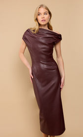Burgundy Red PU Asymmetric Neck Midaxi Dress Vicky Pattison EDITDressesPU DressLittle Mistress