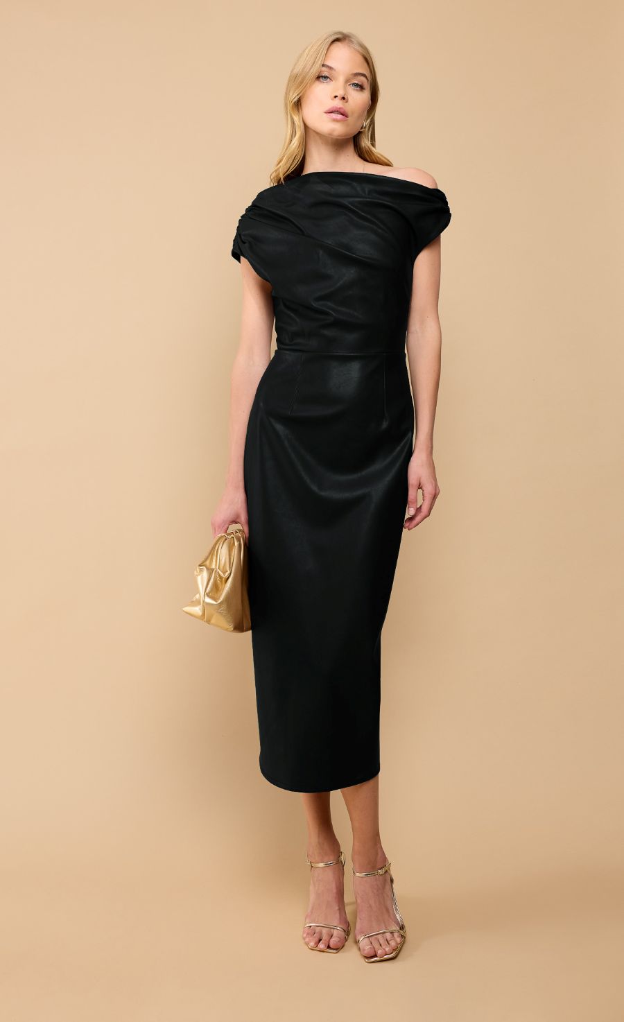 Black PU Asymmetric Neck Midaxi Dress by Vicky Pattison