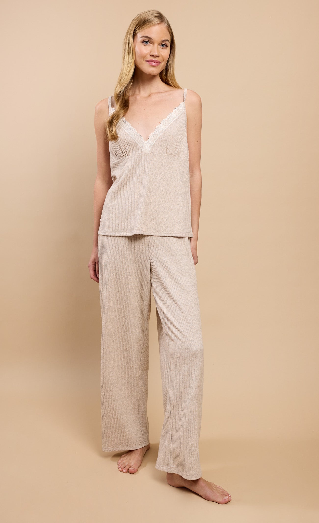 Oatmeal Ribbed Cami and Trouser Lounge Set by Vicky Pattison