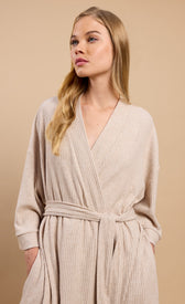 Oatmeal Ribbed Dressing Gown by Vicky PattisonRobesDressing GownLittle Mistress
