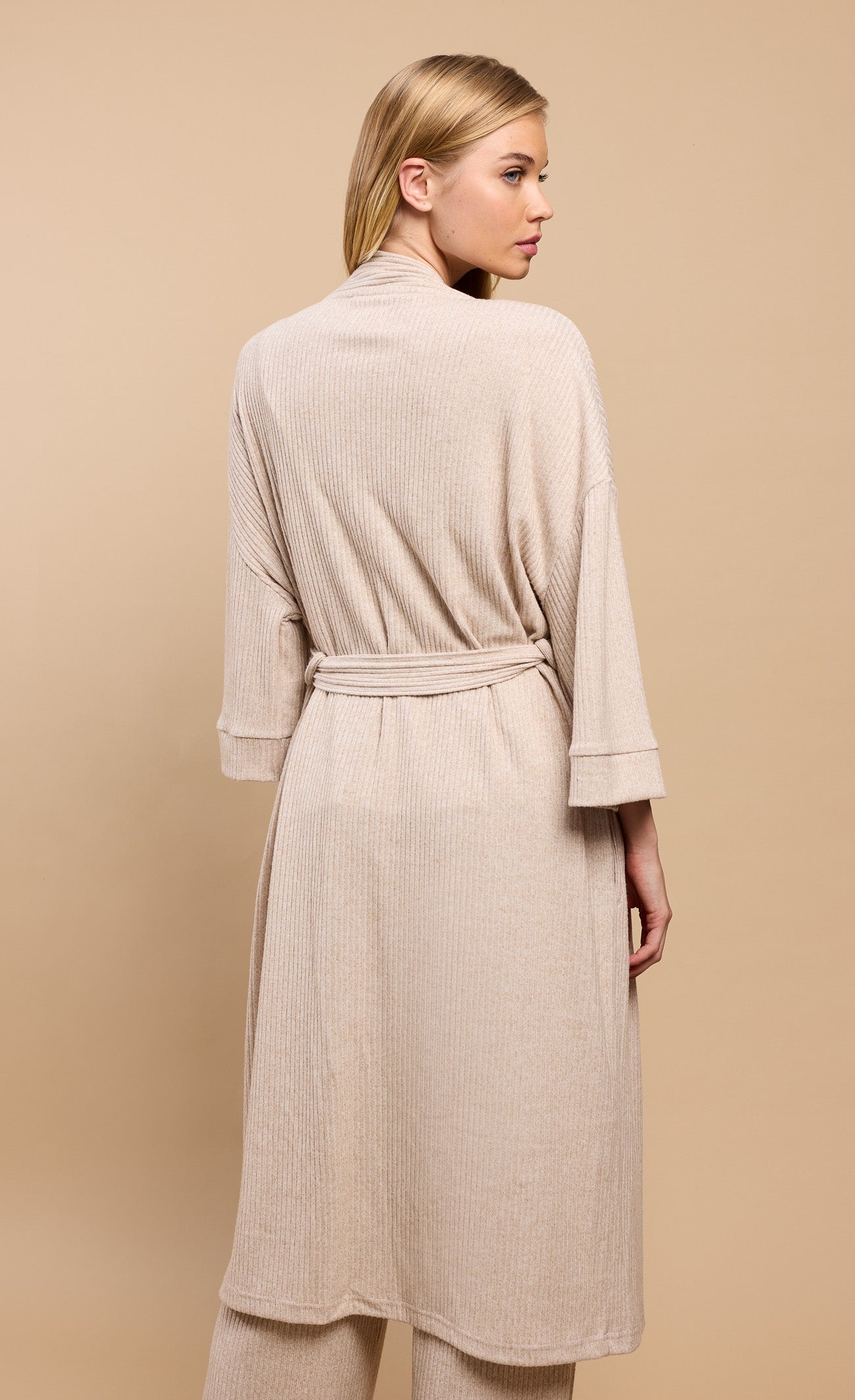 Oatmeal Ribbed Dressing Gown by Vicky Pattison