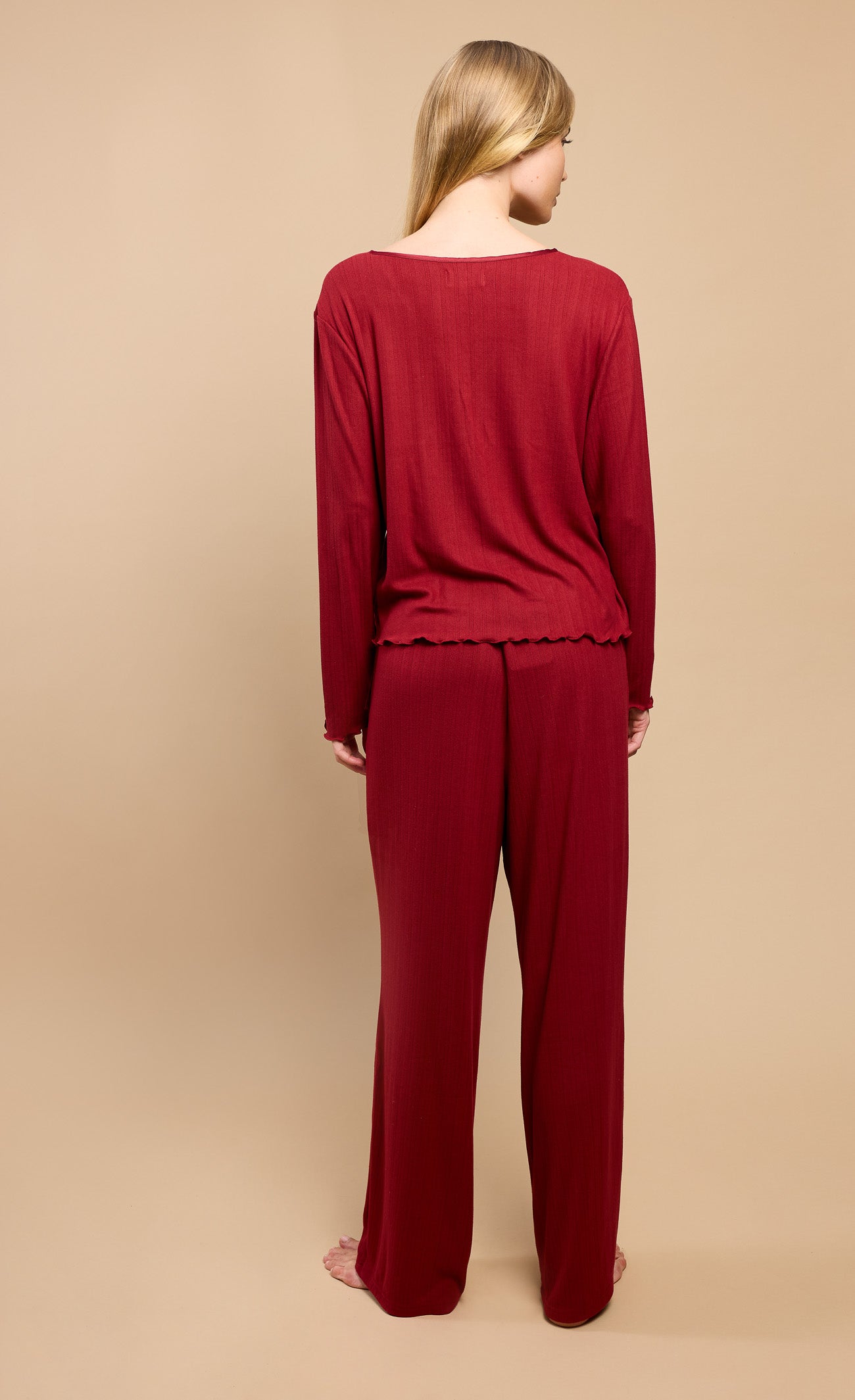 Burgundy Pointelle Wrap Top and Trouser Lounge Set  by Vicky Pattison