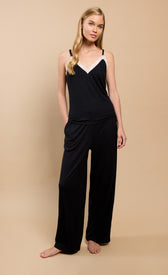 Black Pointelle Cami And Trouser Lounge Set by Vicky PattisonLoungewearPyjamasLittle Mistress