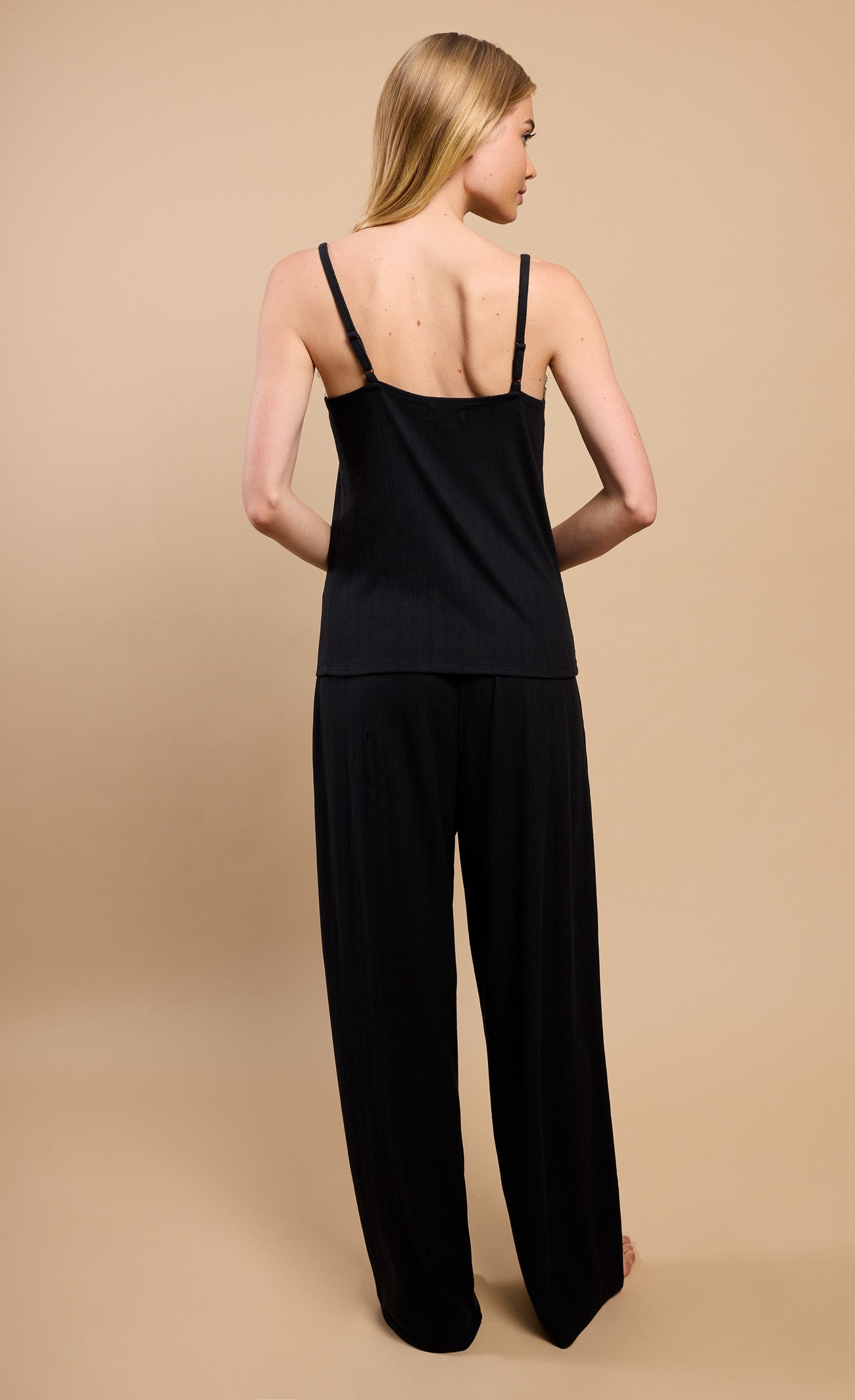 Black Pointelle Cami And Trouser Lounge Set by Vicky Pattison