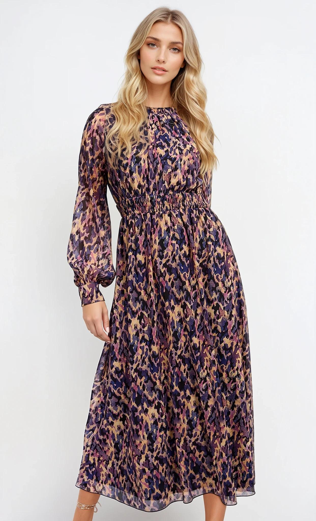 Animal Print Dress Long Sleeve Midaxi Dress KAREN MILLEN Blurred