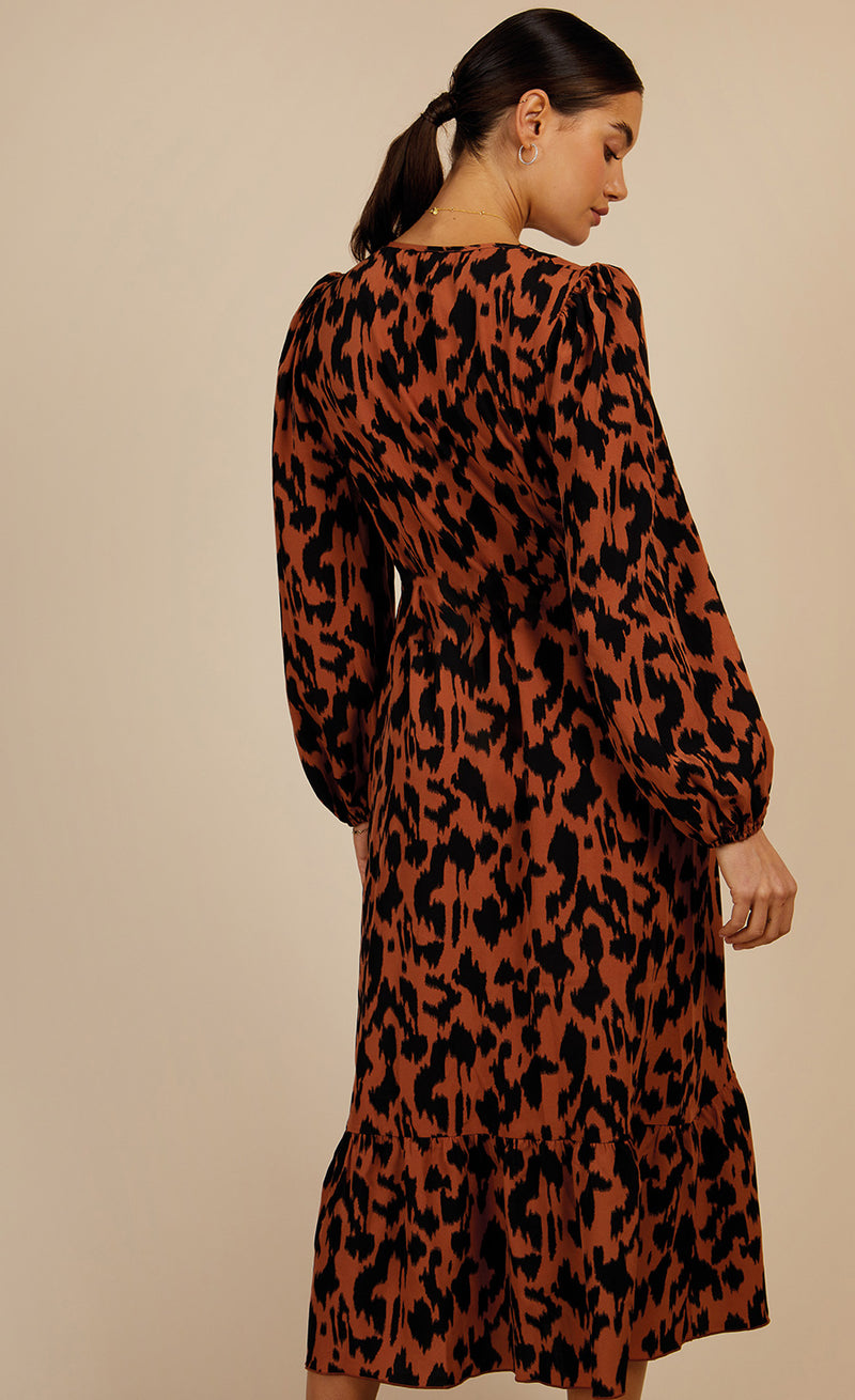 Leopard Print Blouson Sleeve Midaxi Dress by Vogue Williams