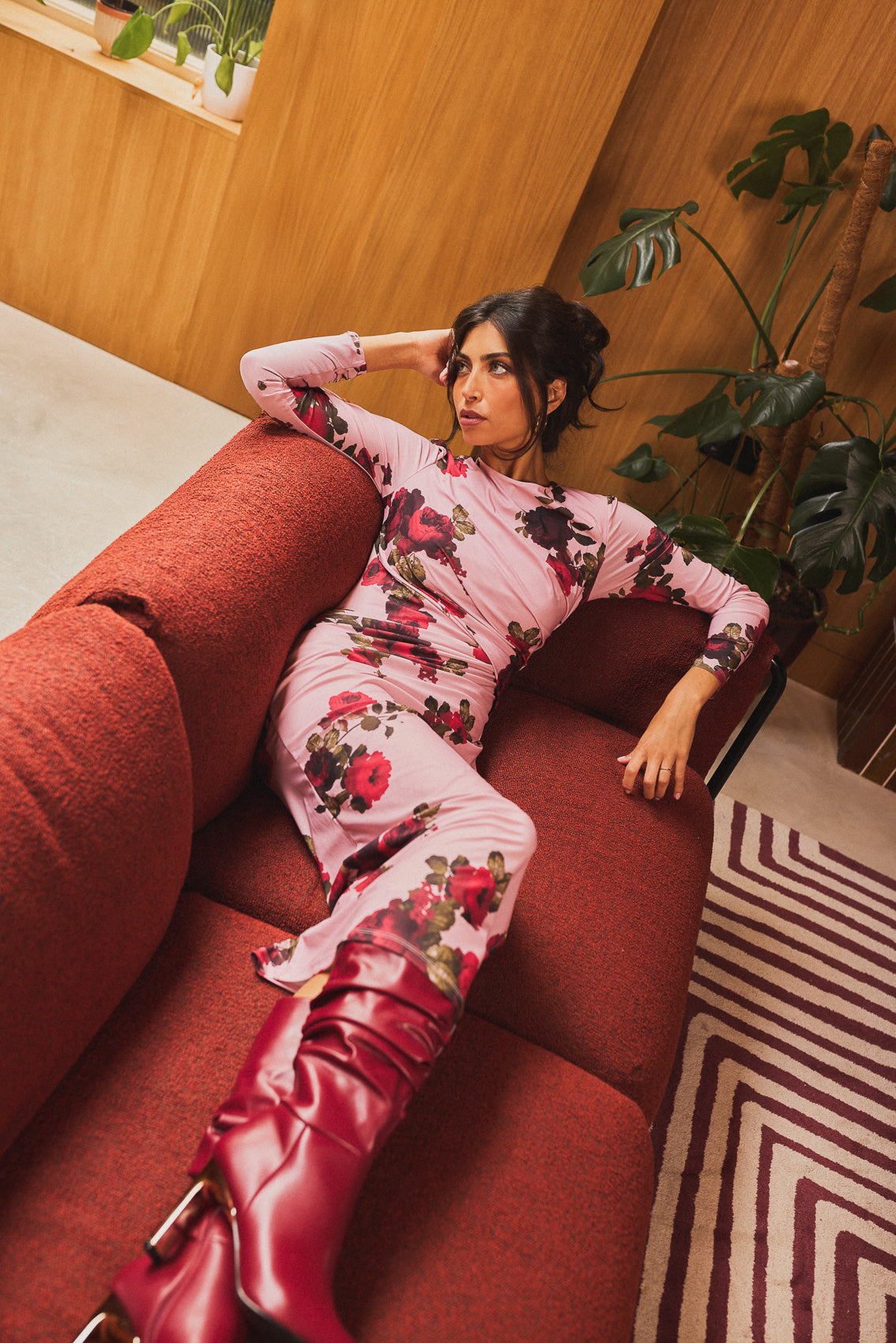 Marlene Multi Floral Print Gathered Midaxi Dress