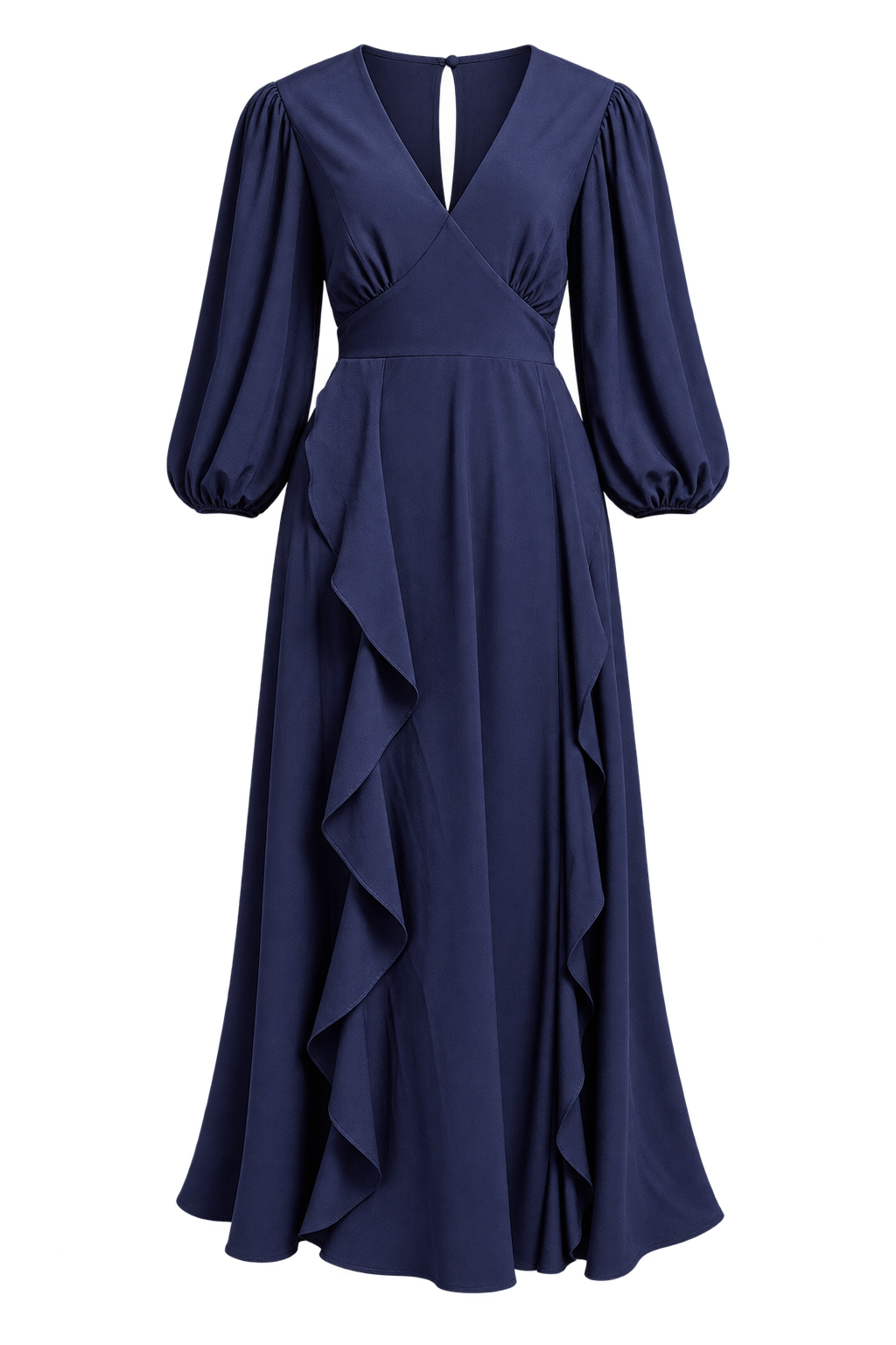 Faith Navy Satin Draped Frill Midaxi Dress by iSKA