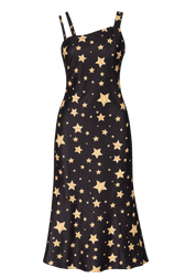 Augusta Star Print Satin Asymmetric Midaxi Dress by iSKA