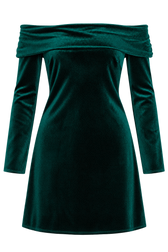 Lois Green Velvet Bardot Mini Dress by iSKA