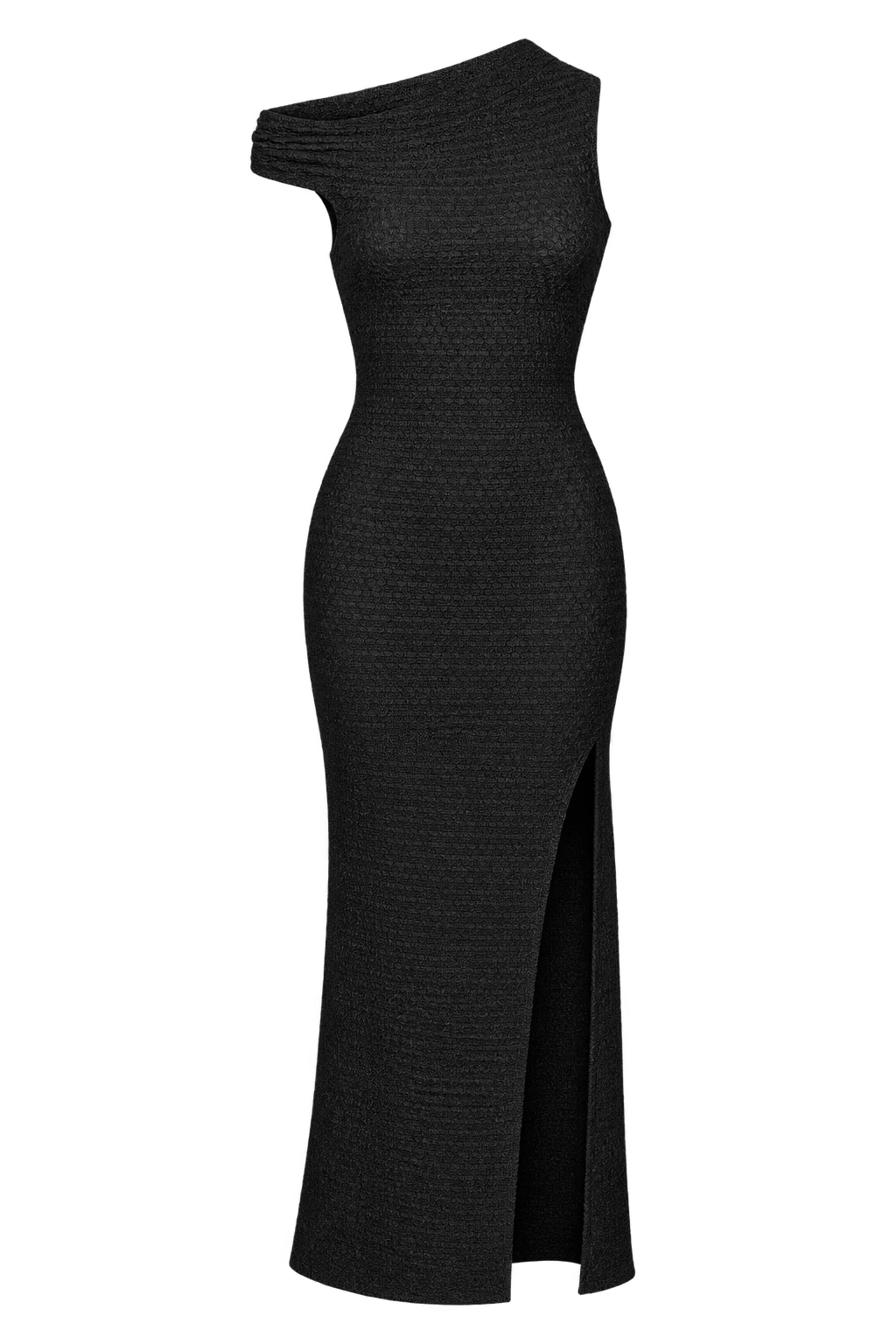 Margaret Black Textured Midaxi Dress by Chloe Lewis