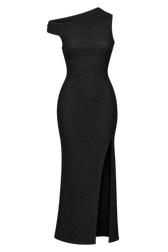 Margaret Black Textured Midaxi Dress by Chloe Lewis