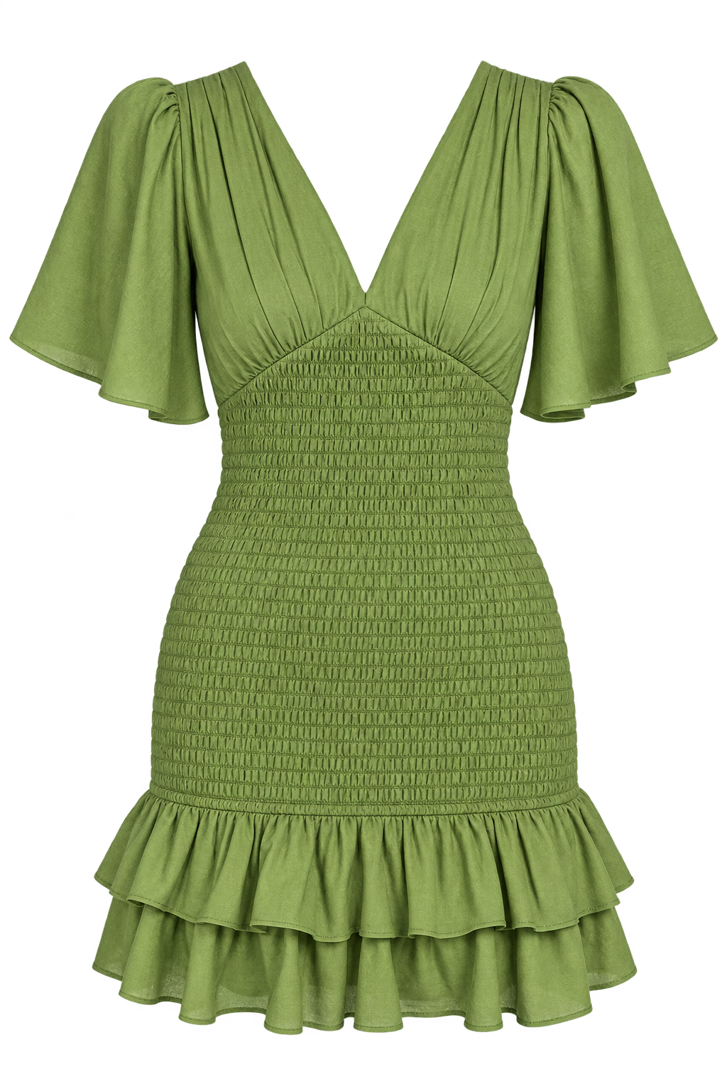 Agar Olive Frill Mini Dress by Chloe Lewis