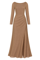 Miro Taupe Lurex Long Sleeve Maxi Dress