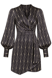 Clark Black Deco Print Mock Wrap Mini Dress
