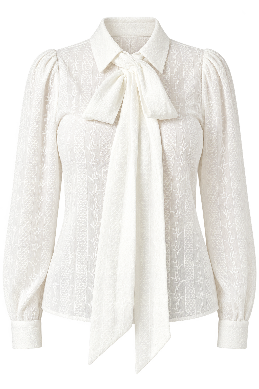 Aleeza White Embroidered Pussybow Shirt