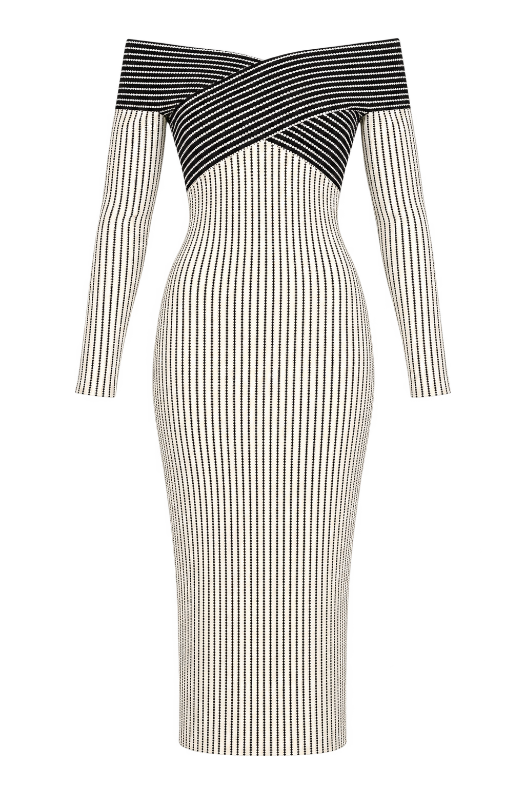 Angelica Monochrome Striped Textured Midaxi Dress